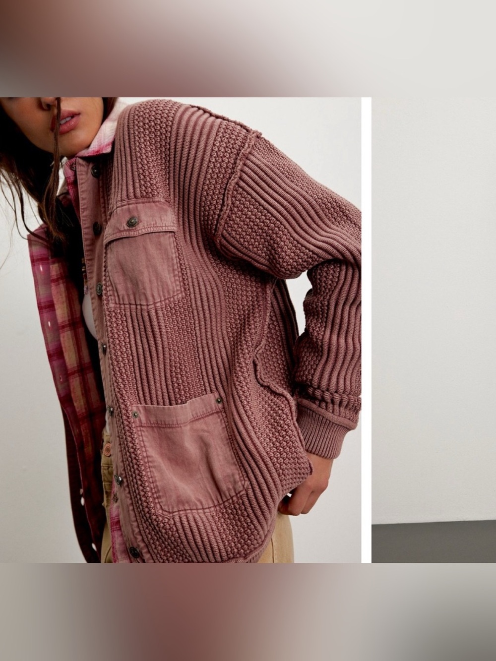 NWT Free People We The Free Worn Thru Chore Sweater Jacket cedar wood mauve - XS - Picture 5 of 8